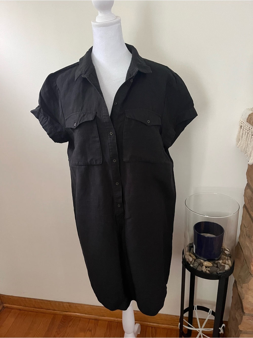 Banana Republic Black Utility Shirt Dress - Classic Button Down Front 14